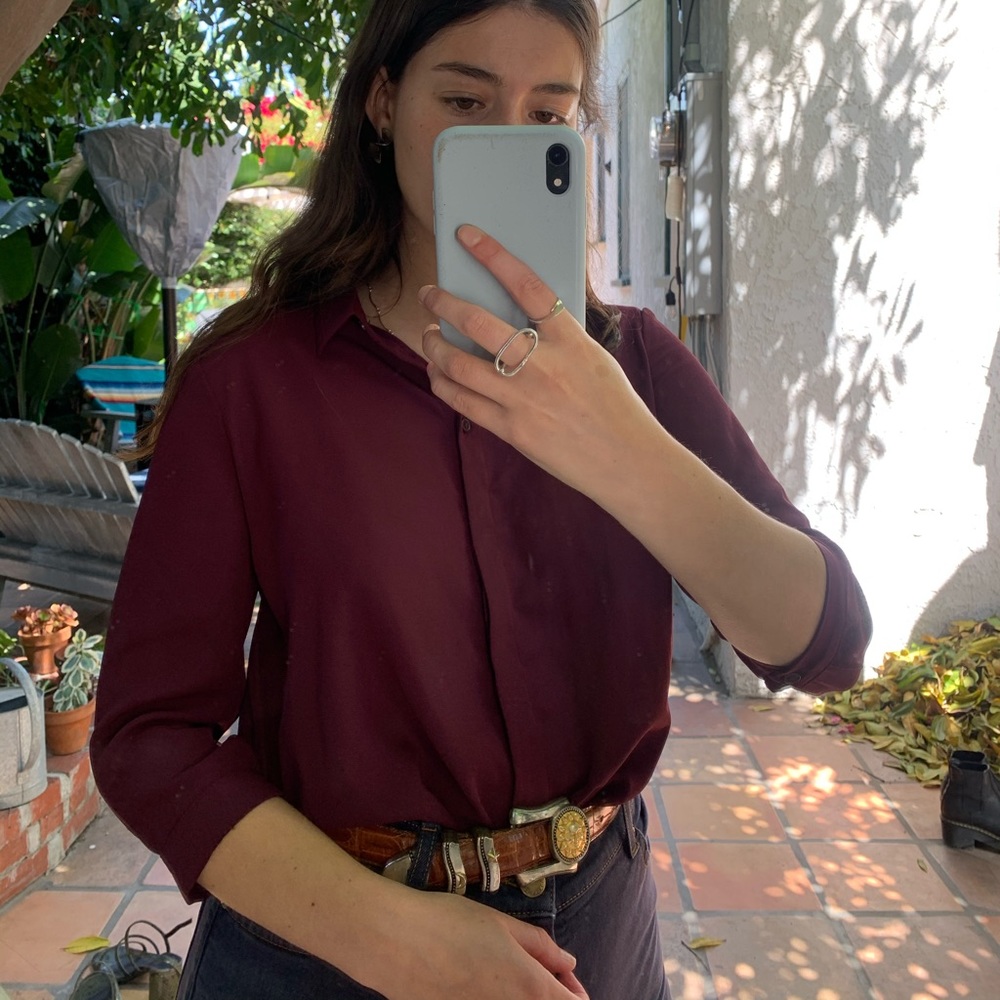 Crisscross Back Burgundy Monki Button Down Shirt